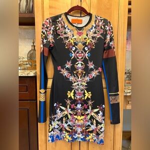 Clover Canyon Colorful Bodycon Dress Long Sleeve Crew Neck